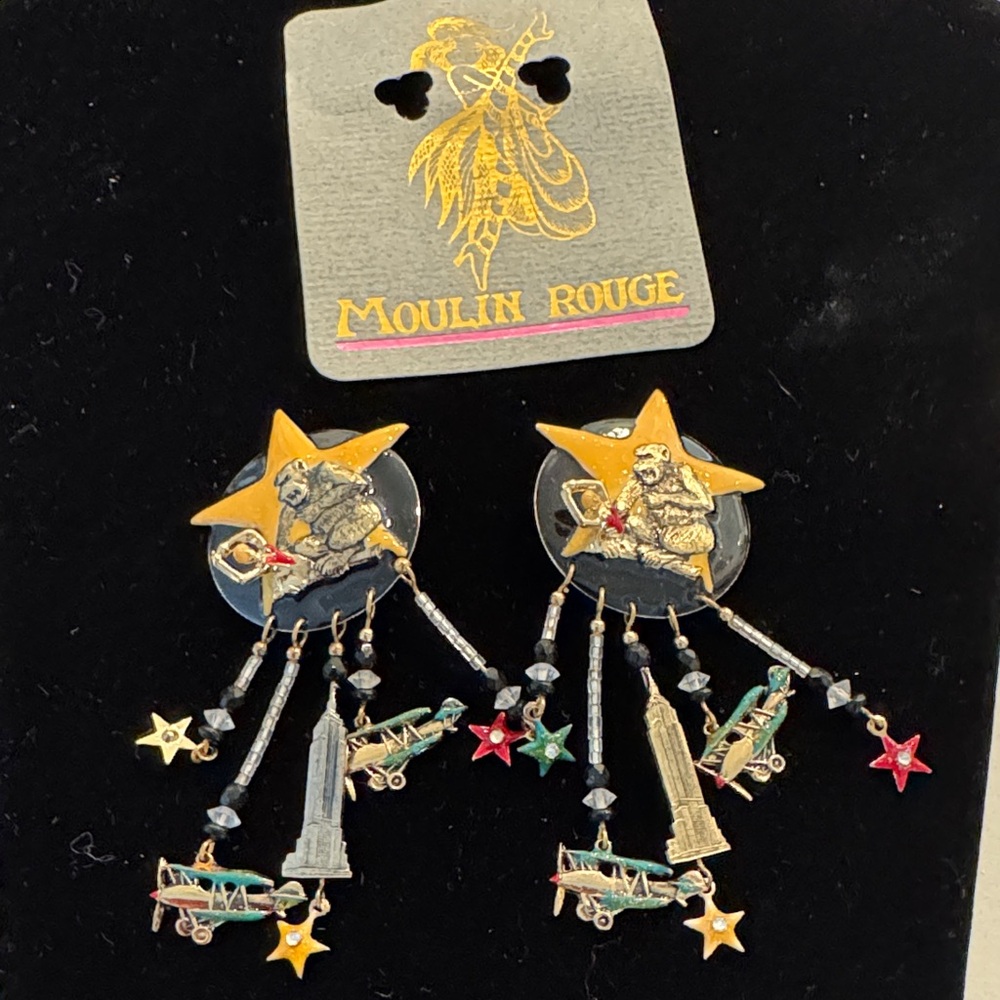 Vintage  Enamel King
Kong Earrings Moulin Rouge  Dangle Earrings